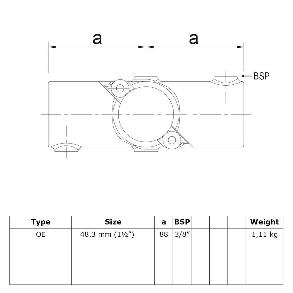 Buiskoppeling Open klapbaar kruisstuk in 1 vlak-E / 48,3 mm
